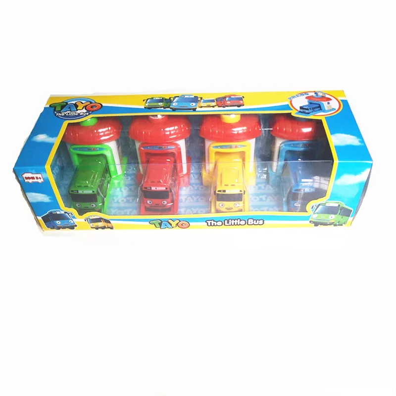 4 stks/set Ko Speelgoed De Kleine Bus Parking Auto Garage Speelgoed Mini Plastic Pull Back Tayo Gani Lani Rogi Bus Model