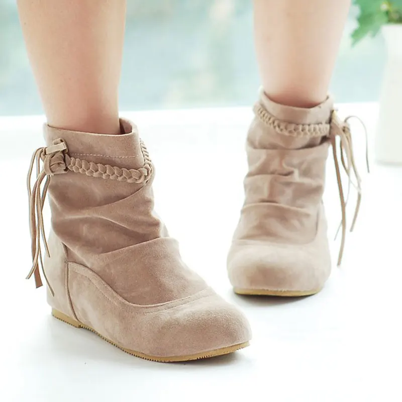 Jesień Zima Casual Women Boots Tassel Flat Ladies Ankle Boots Winter Hidden Wedges Women Shoes Big Size 34-43 WSH2245