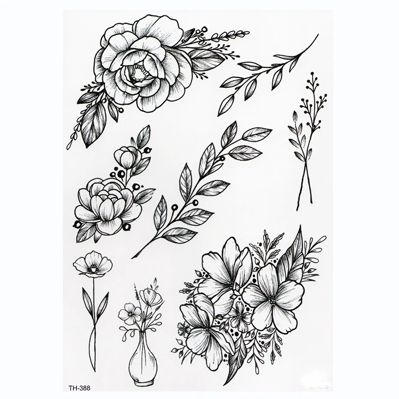 

Waterproof Temporary Tattoo Sticker Lotus Rose Pattern Water Transfer Under Breast Shoulder Flower Body Art Fake Tatoo