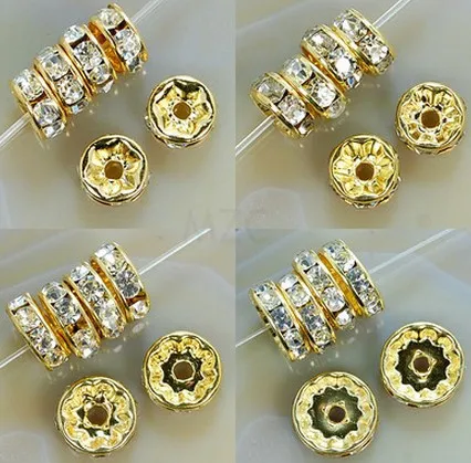 

6 mm 8 mm 10 mm 12 mm ,each size 100 Pieces, White AAA Rhinestone Rondelle Spacer, Silver Plated OES DIY beads Jewelry.