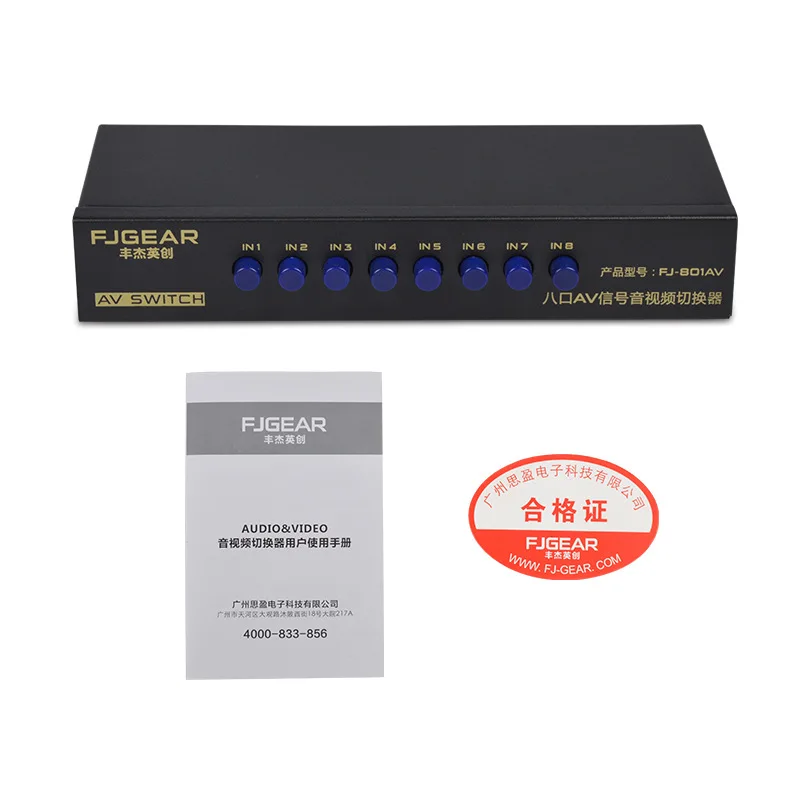 8 Port AV Commutateur Distributeur RCA Audio Vidéo Splitter Switcher TV DVD Moniteur 8 en 1 sortie FJ-801AV