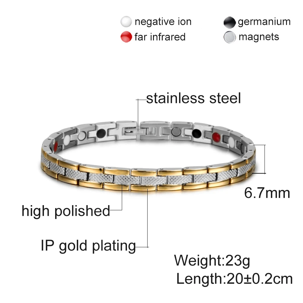 Vinterly Steel Magnetic Bracelet Women Gold-color Chain Germanium Energy Hologram Trendy Stainless Jewelry for Female Waterproof