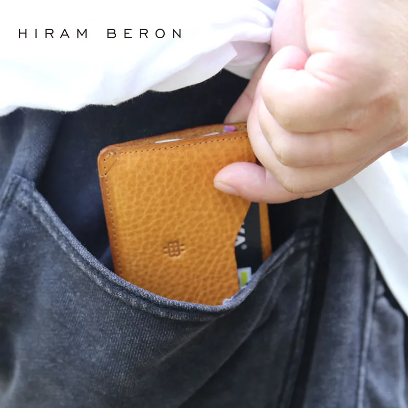 

Hiram Beron Leather Card Holder Men Slim Wallet Vegetable Tanned Leather Credit Card Wallet Case