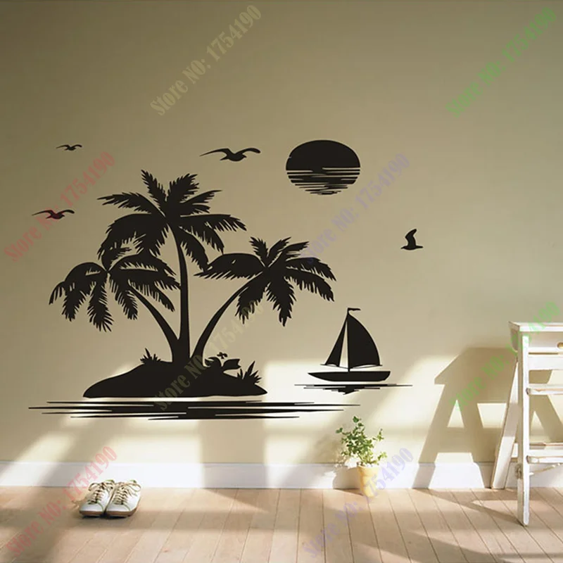 

100x70cm Wall Stickers Home Decoration Living Room Sticker Vinyl Wall Applique Vintage Home Poster Kids Room Coco Tree Beach