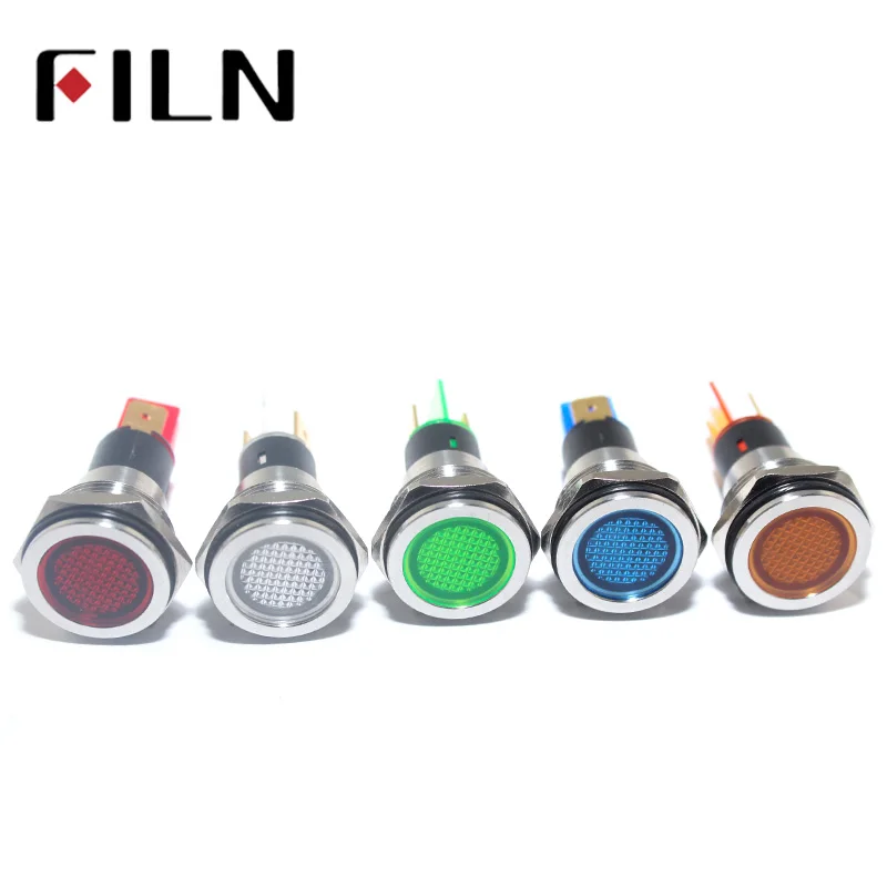 Luminária de metal com led 12v, 24v, 110v, 220v, 19mm, vermelho, azul, verde e branco, indicador de sinal piloto