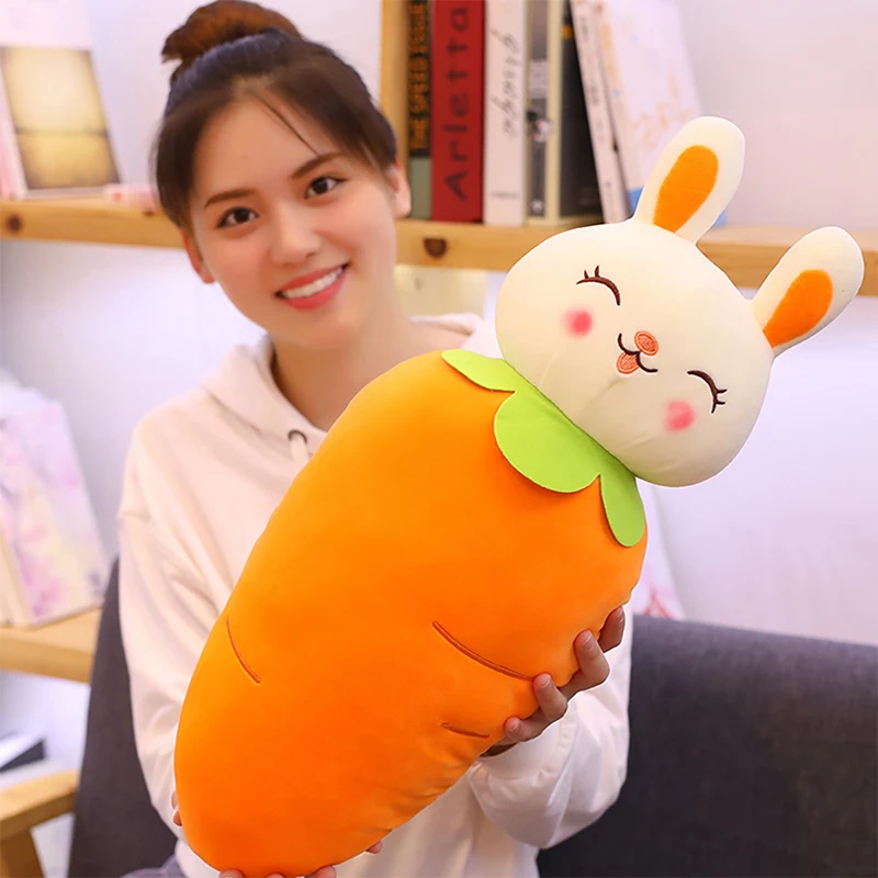 60-100CM Large Soft Body Carrot Rabbit Stuffed Fruit Plant Animal Plush Toy Pillow Creative Home Cushion Kids Birthday Gift