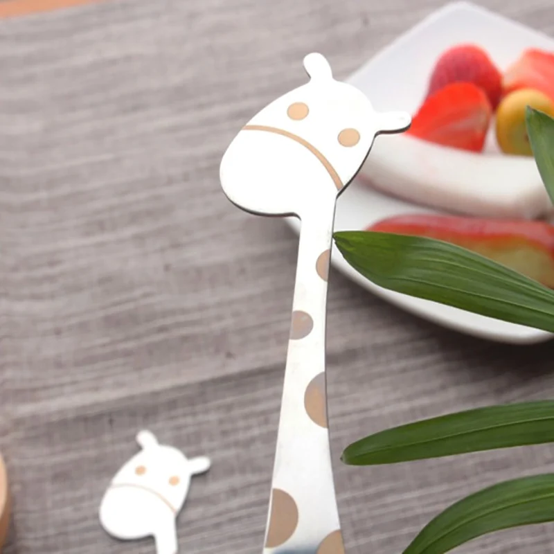 Giraffe Shape Fruit Fork, Food Grade Dinner Tool, Innovative Children Tableware, Practical Gift, Salad Cake Fork, 4Pcs Set