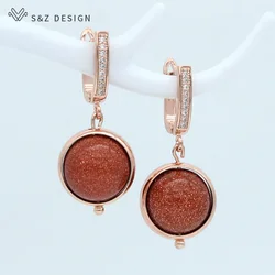 S&Z DESIGN New Trendy Zircon Natural Golden Sand Stone Drop Earrings For Women Fine 585 Rose Gold Color Fashion Jewelry