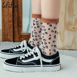 Leopard Transparent Women Ultra-thin Silk Socks Cool Breathable Tulle Sheer Short Ladies Socks Summer New Elegant Elastic Socks