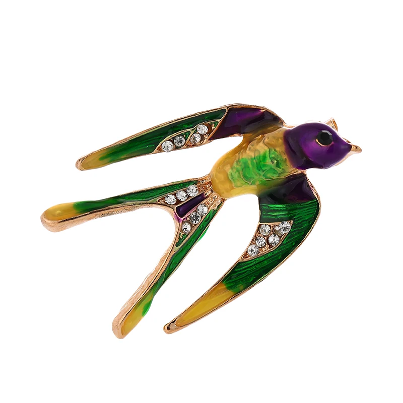 Cute little swallow inlaid crystal Brooch Pin Enamel Gold Color Metal Scarf Pins Women Kids Suit Clothes Accessories Jewelry