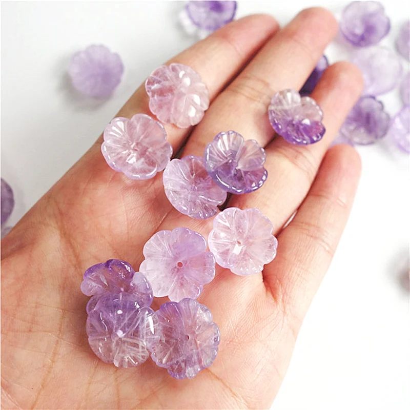 5pc Carved Real Stone Flower Natural Quartz Loose Beads Purple Crystal Bead Accessories For Jewelry Making DIY Findings DYL0037