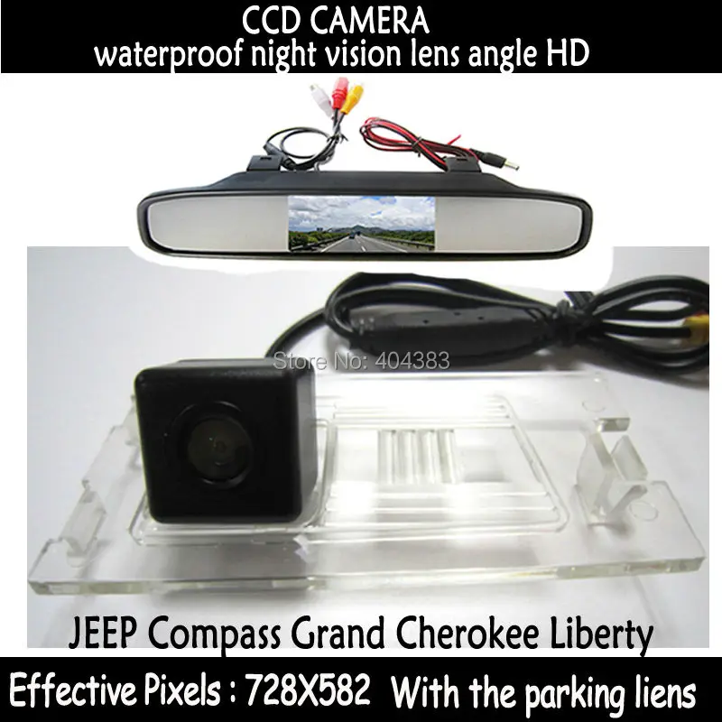 4.3Inch Car LCD Monitor Mirror with Reverse RearView Backup CCD HD Camera night vision for JEEP Compass Grand Cherokee Liberty