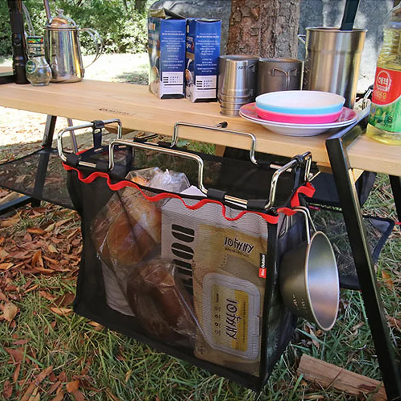 Outdoor camping wire receiving grid portable storage bag wild table barbecue tool kitchen sundries picni food