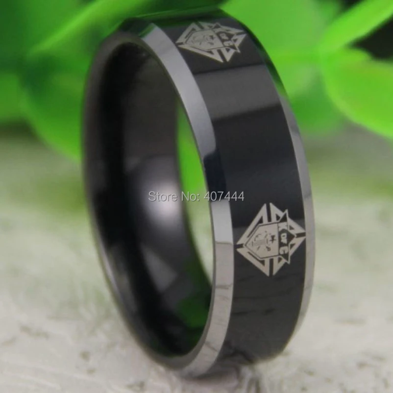 Free Shipping YGK JEWELRY Hot Sales 8MM Black Silver Bevel Knight of Columbus Mason Men's Tungsten Wedding Ring