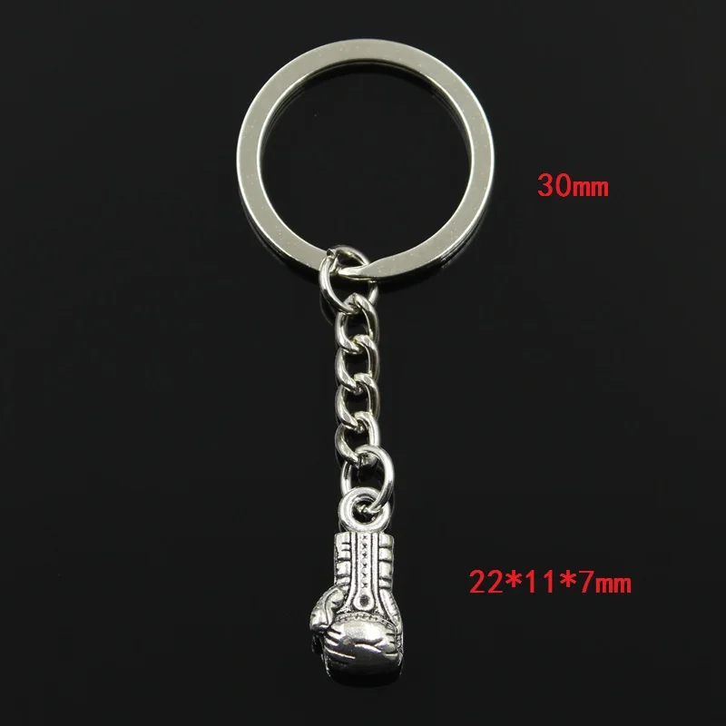 Fashion 30mm Key Ring Metal Key Chain Keychain Jewelry Antique Silver Color Plated Boxing Glove Fist 22x11x7mm Pendant