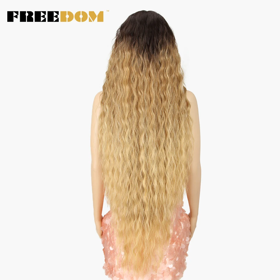 FREEDOM – Synthetische Perücken mit Spitze am Vorderteil für schwarze Frauen, 40 Zoll lang, Cosplay-Perücke, lockige Perücken mit Spitze, Ombré-Perücke mit Highlights in den Farben Ingwer, Weiß und Pink. – Detail 11