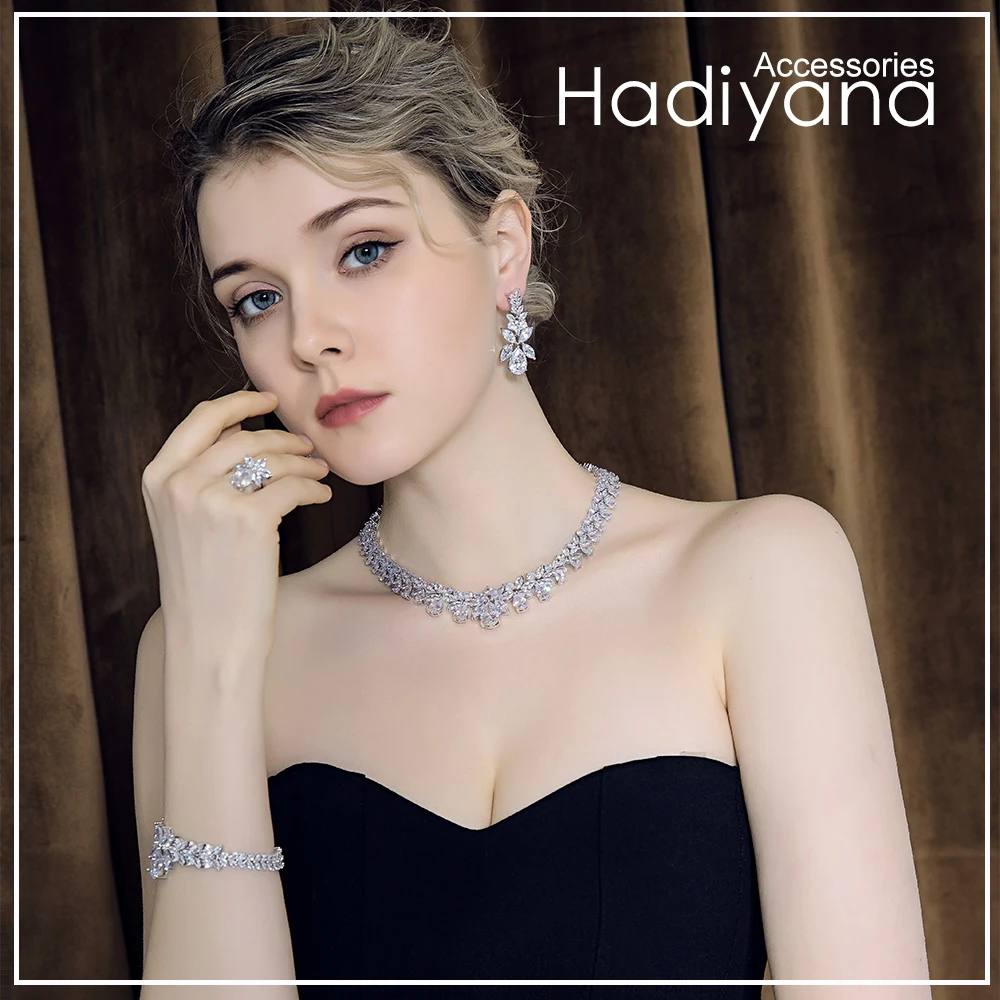 

Hadiyana Bijoux Femme Ensemble Wedding Jewelry Sets For Women Sparkling AAA Zircon Copper Fashion Bridesmaid Jewelry Set CN184