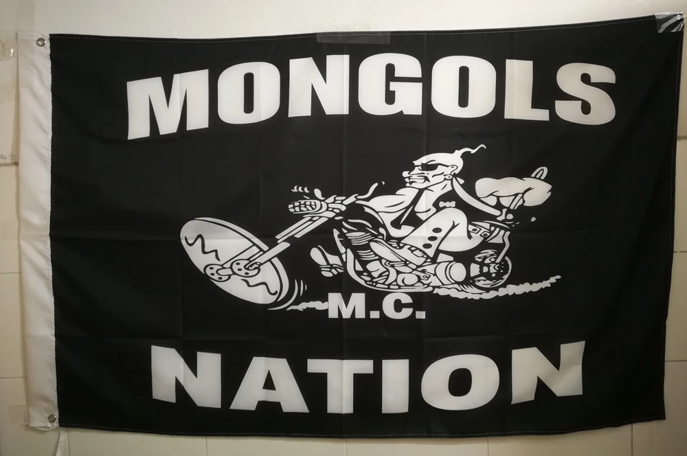 NEWEST CUSTOM MONGOLS ANTION FLAG FOR THE MOTORYCYLE CLUB SATUDARAH FLAG BANNERS