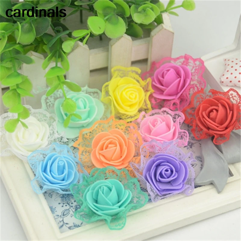 20/50/80Pcs Artificial Mini PE Foam Lace Rose Flower Heads For Wedding Party Decoration Diy Handmade Garland Craft Fake Flowers