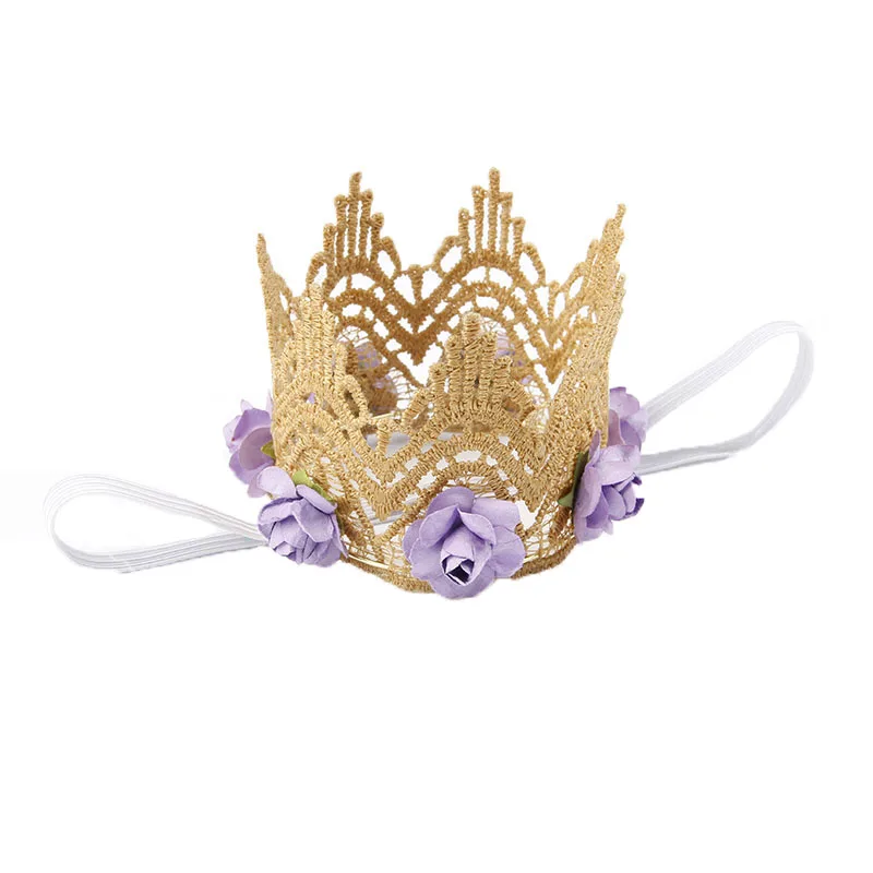 Hot Sale Baby Girls Khaki Lace Crown Tiara Headband Children Crown with Flower Headwear Birthday Gift Party Kids Hair Accessorry