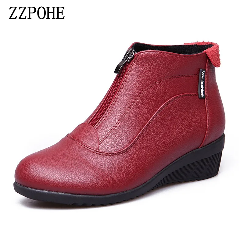 Fashion Women\'s Boots Woman soft Leather Ankle Boots women warm plush winter shoes Woman Snow Comfortable Dance boots