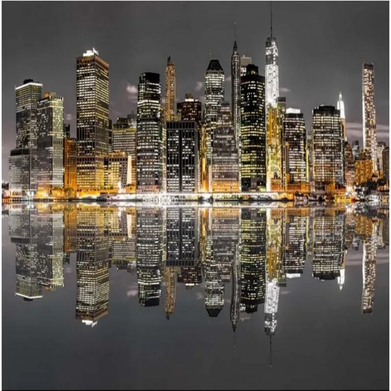 

beibehang papel de parede Aesthetic New York City Architecture Night Landscape TV Decorative Painting European TV Wall