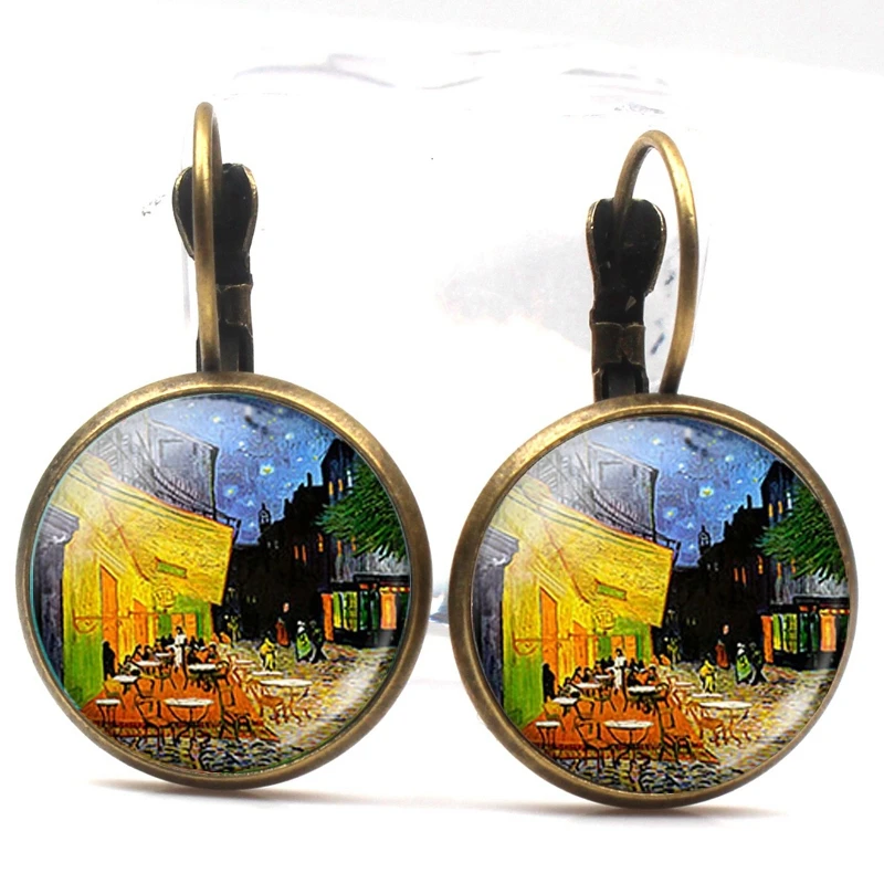 أقراط فان جوخ ، سلسلة فنية للرسم ، فان جوخ ، ليلة مرصعة بالنجوم ، زجاج كريستالي ، دائري ، للرجال والنساء ، هدايا صيفية