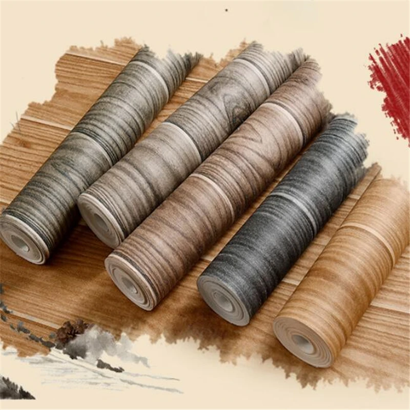 

wellyu Chinese style vintage retro wood grain wallpaper wallpapers Wood color style coffee shop timber restaurant wallpapers