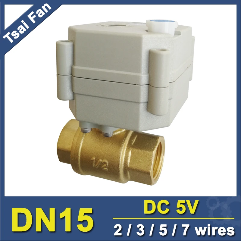 TF15-B2-B Industrial Grade Quality DC5V 2/3/5/7 Wires BSP/NPT Female 1/2'' (DN15) Brass Motorized Valve With Manual Override