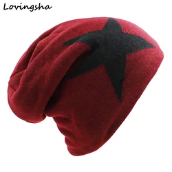 LOVINGSHA Faux Fur Warm Baggy Knitted Hat Men Beanies Knit Skullies Bonnet Hats For Men Women Beanie Men's Winter Hat Caps