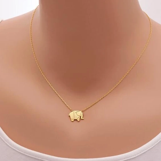 Jisensp Fashion Necklaces Origami Elephant Geometric Necklace Woodland Elephants Animal Jewelry Collar Mother\'s Day Gift N192