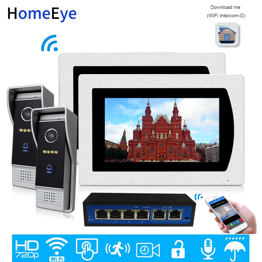 720P IP Video Door Phone Wifi Video Intercom Smart Phone App Unlock Home Access Control System 7'' Touch Screen Motion Detection