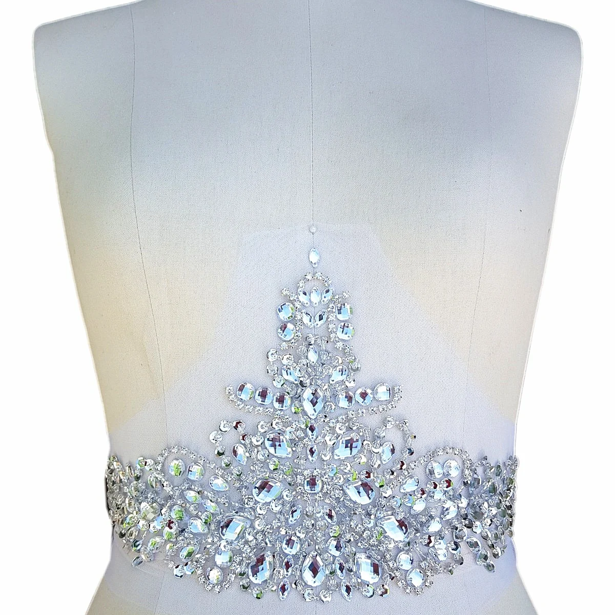 BLING Silver 18x38cm High Waist Patches Sew-on Rhinestones Applique Stones Sequin Beads for Wedding Dress Accessories Wine Ball