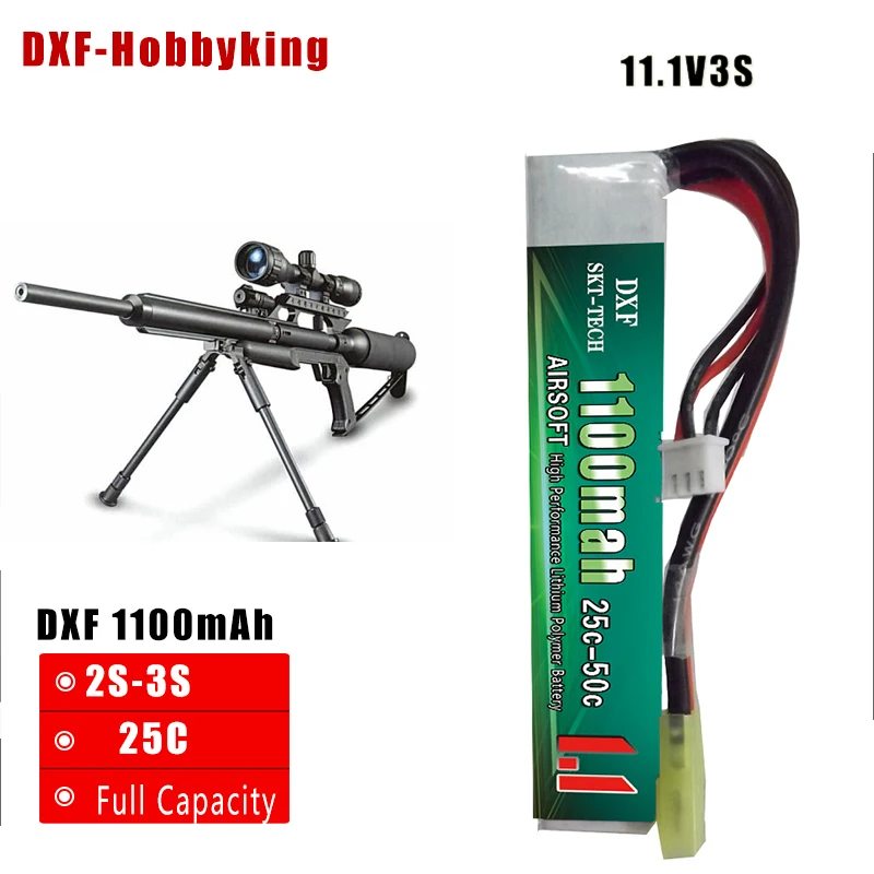 

2017 New Arrived DXF Airsoft Gun Battery 11.1V 1100mAh 25C 3S Lipo Battery For Mini Airsoft Guns AKKU Bateria RC Model