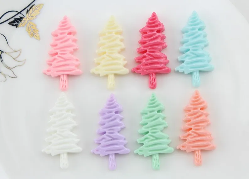 120pcs Mixed colors resin Christmas tree flatback cabochon Crafts Scrapbooking Cell phone decor, hair clips 38mm