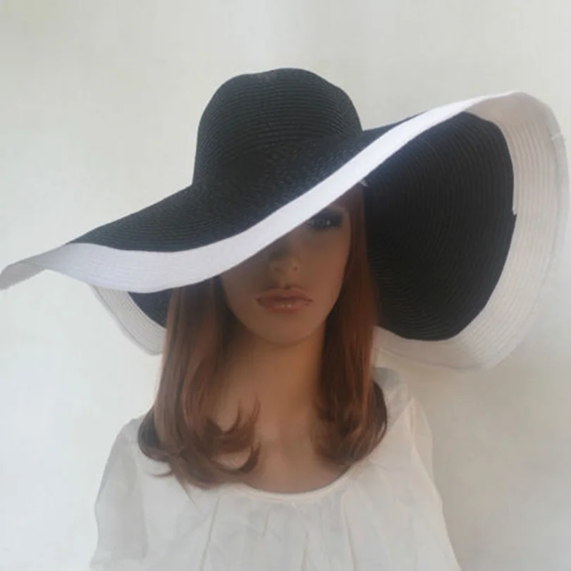 2017 new Women Wide Brim Hat Floppy Derby Hat Large Summer Beach Sun Straw Hat Cap