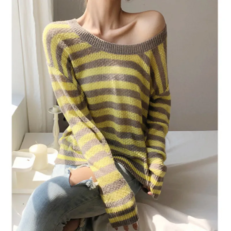 New 2020 HOT SALE Early Autumn Women Sweater Striped Round Neck Sweater Loose Knit Sweater Women SW886