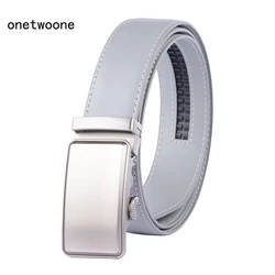 Ceinture en cuir véritable de luxe pour hommes, sangle en métal automatique, ceinture grise, environnement masculin, marque célèbre, qualité supérieure, 3.5cm