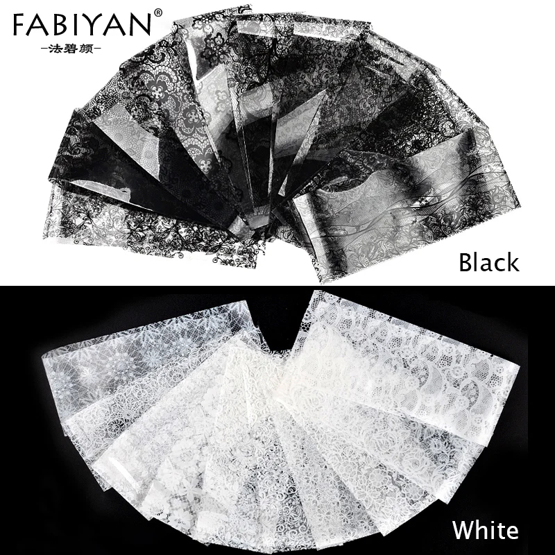 10pcs Nail Art Black White Lace Sticker Foils Floral Decal Decoration Transfer Wrap Tips DIY Design Flower Polish Manicure Tools