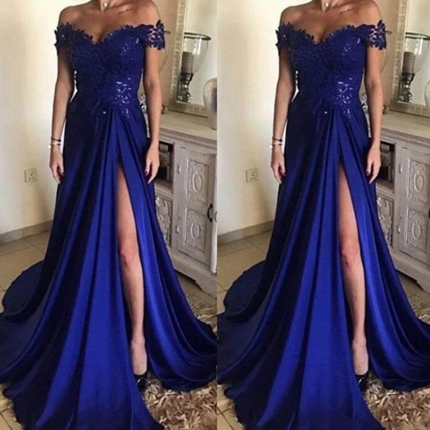 Sweetheart Neck Prom Dresses Lace Front Split Applique With Satin Sweep Train Zipper BackMermaid Formal Evening Prom Gowns