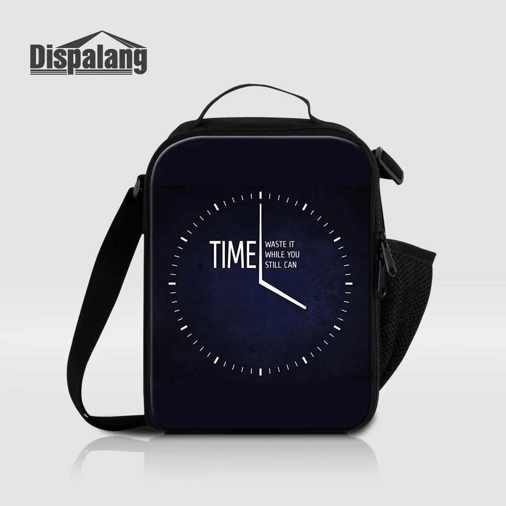 

Dispalang Black Clock Print Custom Lunch Bags For Children Small Cooler Bag For Women Work Boys Insulated Food Picnic Lunch Box