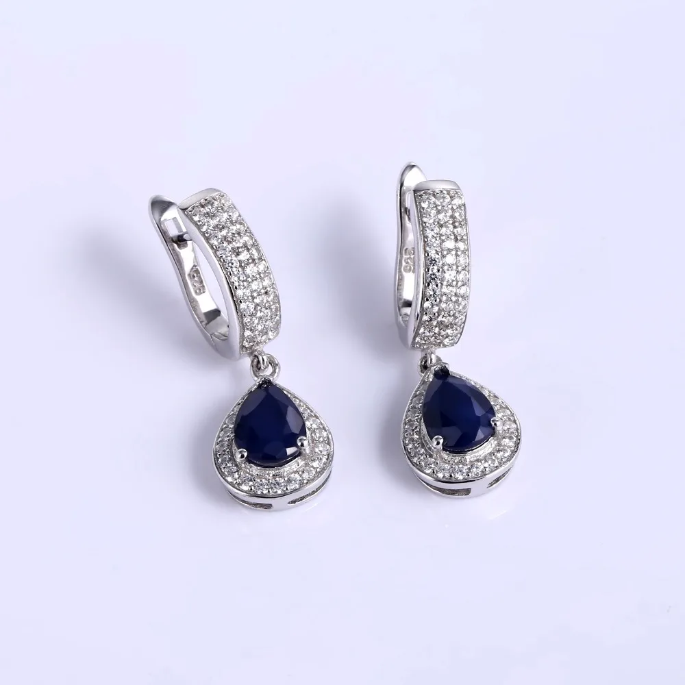 GEM\'S BALLET 1.29ct Natural Sapphire Gemstone Drop Earrings Solid 925 Sterling Silver Fine Jewelry For Women Wedding