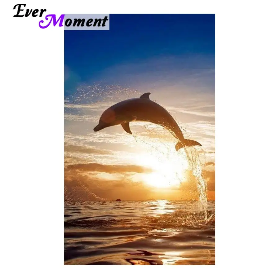 

Ever Moment 5ddiy Diamond Painting Mosaic Diamond Embroidery Jumping Dolphin Diamand Painting Full Number Pasting Animal ASF845