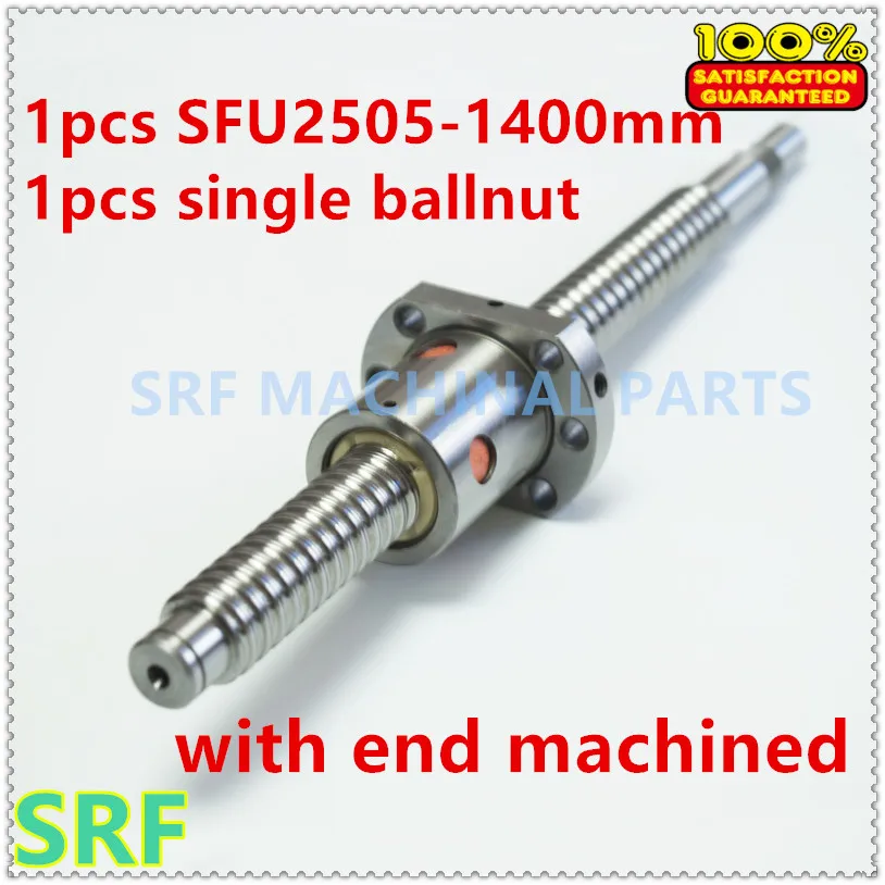 High quality 1pcs Dia:25mm  Lead:5mm SFU2505 Rolled ballscrew L=1400mm with single ball nut with BK/BF20 end machined