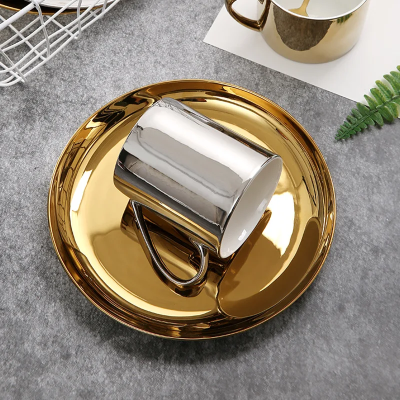 Gild Ceramic Nordic Golden Breakfast Plate, Coffee Mug, Pastry Dish, Dessert Food Tray, Luxury Water Mug, Christmas Gifts