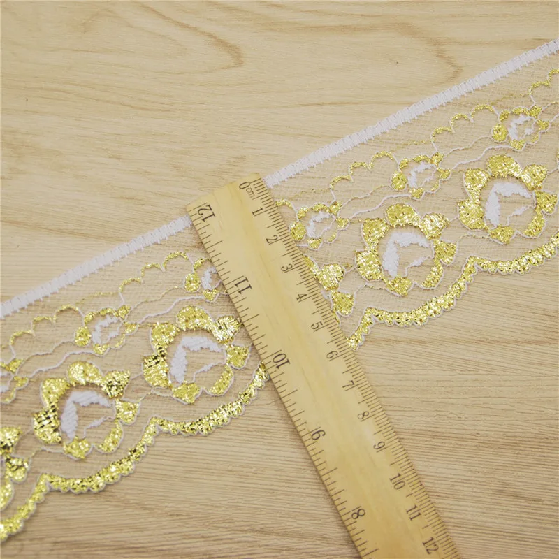 Polyester Lace Trim Fabric, Sewing Accessories, Cloth, Wedding Decoration Ribbon, Craft Supplies, Silver, Gold, Black, 50Y, L960