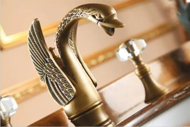 

Free shipping Antique 3 PIECES ROMAN SWAN SINK FAUCET BATHROOM FAUCET LAVATORY BASIN MIXER TAP