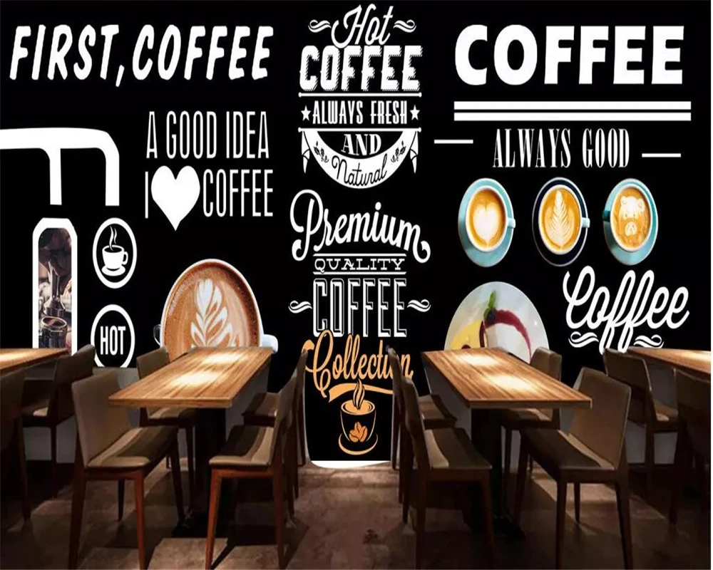 Custom wallpaper hand-painted blackboard coffee shop western restaurant background wall decoration mural 3d wallpaper