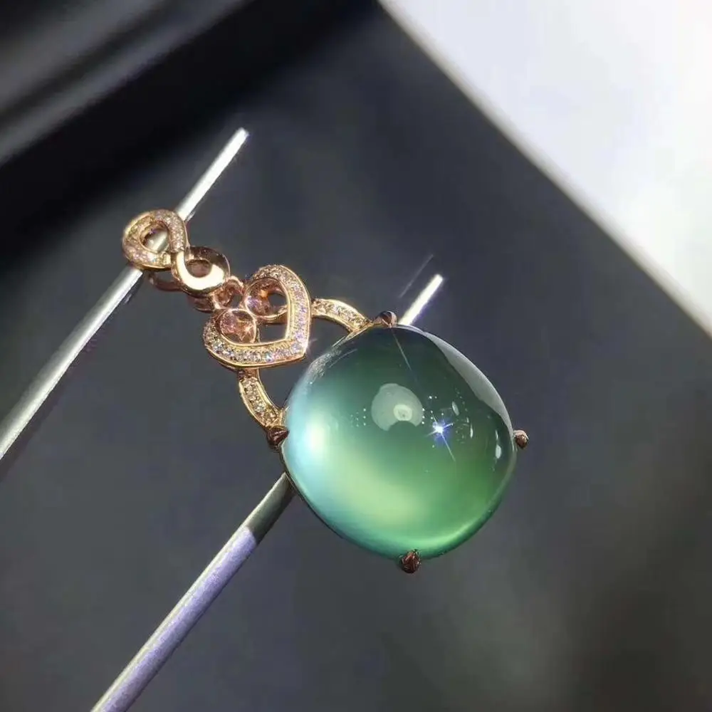 big size classic grape shape prehnite pendant for women necklace  natural gem certificate real 925 silver rose gold plated color