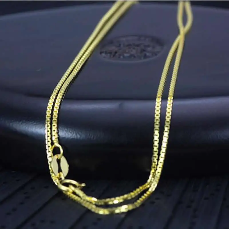 

Pure 18K Yellow Gold Necklace Women Big Box Link Chain Necklace AU750 Gold P6251